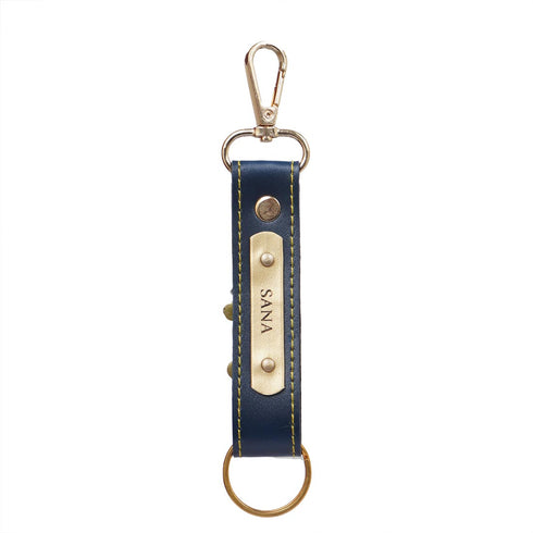 Personalized Keychain With Charms - Navy Blue - Uncommongifts.in